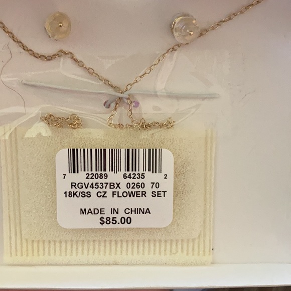 Cubic Zirconia 18K Gold Over Sterling Silver Flower Set - Picture 4 of 9